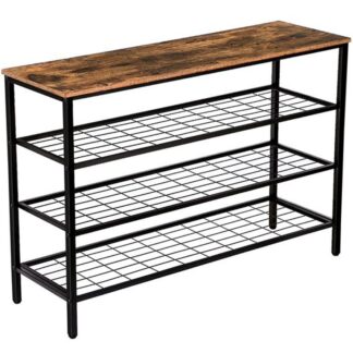 Skostativ, 4-Niveau skohylde, Industriel skoopbevaringsarrangør med 3 Metalnethylder, Ideel til entryway, Gang, Skab, Soveværelse, Nem montering, Rustik brun