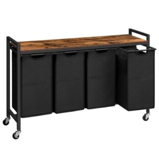 Cesto della biancheria, Selezionatore di biancheria 4 Sezione, Portabiancheria con ruote, 4 10.5 Gal (39.8l), Carrello rotabile, Sacchi per biancheria in tessuto Oxford estraibili e rimovibili, Marrone rustico e