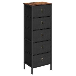 Dresser with 5 Drawers, Fabric Storage Tower, Organizer Unit for Bedroom, Hallway, Entryway, Closets, Sturdy Steel Frame, Wood Top, Easy Pull Handle, Black and Rustic Brown