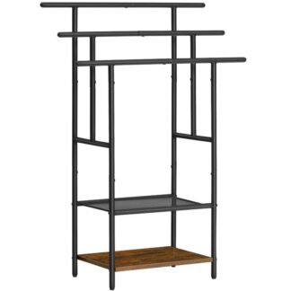 رف المناشف القائم بذاته للحمام, 39.4" ح, 3 صعد الطبقة رف بطانية مع أرفف, تجفيف مناشف حمام كبيرة الحجم وعرض الرف, بني أسود وريفي