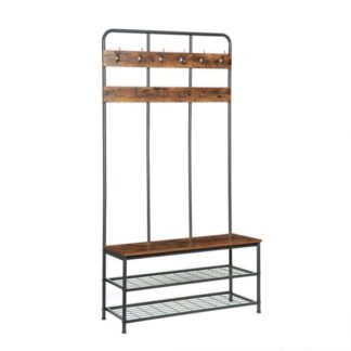 Tree z ławką, ławka wejściowa z stojakiem, ławka z błotu z 12 podwójne haczyki i ławka do przechowywania, drzewo płaszczowe, organizer na buty, dla foyer, drzwi wejściowe, Rustykalny brąz