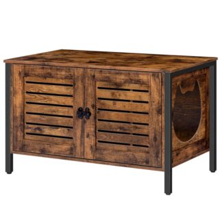 Recinzione per lettiera per gatti, mobili nascosti con porta d'otturatore e tappetini per gatti, L'ingresso può essere a sinistra o a destra, CATTURA CATTO CATTO FIT NUTTI DI LETTURA, marrone rustico