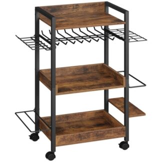 Power Tool Organizer Cart with Wheels, Rolling Tool Box Organizer, 3 Tier Tool Chest, Wheeled Tool Shelf, Garage Tool Organizers Rack, for Garage, Rustic Brown and Black