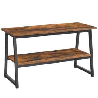 Industrial Style Shoe Bench, Rustic Brown and Black Wooden Entryway Bench, Shoe Rack for Front Door Entrance, 2-Tier Shoe Storage Bench, Foyer, Hallway, Bedroom