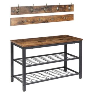 Tacar binse bróg raca cóta, Binse raca bróg iontrála le crúcaí cóta, Raca cóta crann halla, Binse Seomra Láibe, Eagraí crochta mála hata, Tionscail, le haghaidh forhalla, Doras tosaigh, Donn Rustach