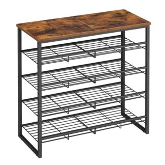 Shoe Rack, 5 Tier Shoe Organizer, Adjustable Shoe Shelves, Flat or Slanted, Holds 16-20 Pairs, Stable and Durable for Entryway, Closet, Rustic Brown and Black