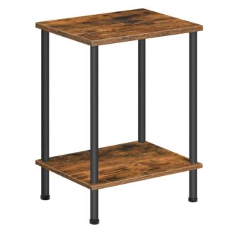 end table, small side table, nightstand with 2-layer storage shelves, sofa table for small spaces, living room, bedroom, stable frame, easy assembly, rustic brown