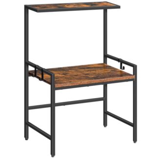 стойка для микроволновой печи, Микроволновая подставка столешница, Организатор полки кухонной столешницы, Микроволновая полка с крючками, Космический вкладчик, для кухни, гостиная, деревенский коричневый и черный