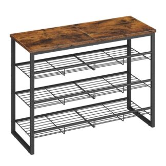 رف الأحذية, 4 منظم أحذية الطبقة, أرفف الأحذية القابلة للتعديل, مسطح أو مائل, يحمل 9-12 أزواج, مستقر ودائم للدخول, خزانة, بني ريفي أسود