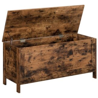 Baú de armazenamento, Organizador de caixa de brinquedos retrô com dobradiça de segurança, Banco de armazenamento resistente para entrada, Móveis com detalhes em madeira, Montagem fácil, Marrom Rústico