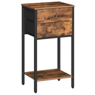Table de bout avec 2 Tiroirs et étagère de rangement en tissu, Table de nuit industrielle, 23.6 Table d'appoint haute en pouces, Table de chevet pour salon chambre à coucher, Brun rustique et noir