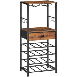 винный шкаф, 16-бутылка вина., стойка для хранения вина с нетканой тканью и крючками, столик для винной стойки, барной шкаф для кухни, столовая, бар, деревенский коричневый и черный