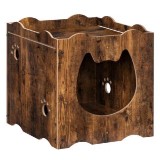 skrytý kočičí dům s vchodem, Multifunkční skříň na odpadky s otevřením hlavy kočky, Skladovací skříňka na odpadky pro kočky, dřevěný & Zahušťovaný top tkanin, solidní