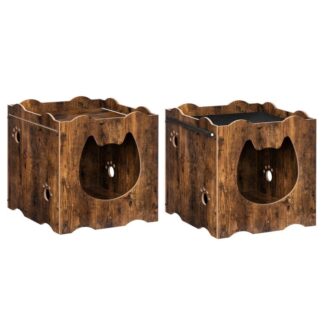 piilotetut kissan talon huonekalut kissan pään avaamisella, kissan pentueen kotelo puisella & paksuuntunut ei-kudottu kangas, Sisäkissan roskien säilytyskaappi (joukko 2), maalaismainen ruskea