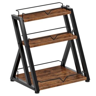 Rustic Brown and Black 3-Tier Kitchen Spice Rack, Kitchen Countertop Shelf, Desk Shelf Organizer, Dresser Top Storage Rack, for Office, Living Room, Bathroom