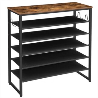 6-Tier skostativ, Arrangør af skohylde med kroge og 5 Oxford stofhylder, Holder 20-25 Par sko, Stabile ben, Nem at rengøre, Industriel, til indgangsparti, Stue