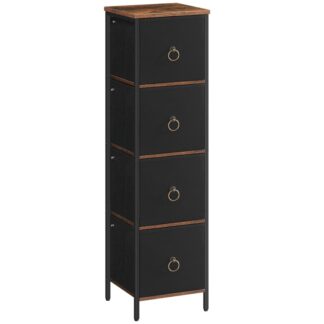 Badkamer opbergkast, Badkamerorganizers en opbergkast, Multifunctioneel hoekmeubel, 4 Laden Vrijstaande hoekplank voor badkamer, Woonkamer, Rustiek bruin en zwart