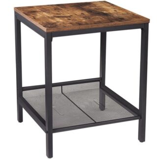 Beistelltisch, industrieller Nachttisch mit flachem oder schräg einstellbarem Lagerregal, Beistelltisch für Wohnzimmer, Einfache Montage, Holz -Look -Akzentmöbel mit Metallrahmen, rustikales Braun