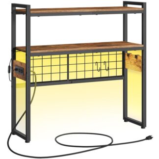 خزانة سطح المكتب, 2-منظم سطح المكتب الطبقة, 29.9" رف تخزين المكاتب الخشبية مع منافذ منافذ, عرض رف الجرف مع شريط فاتح, Hutch Desk for Office, ريفي براون