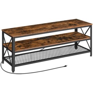 телевізор піднімається на телевізори до 60 дюйм з розетками живлення, Консоль промислового розважального центру з відкритим сховищем, 3-ТВ -консольний стіл для вітальні, спальня, 47 дюйм, сільський коричневий