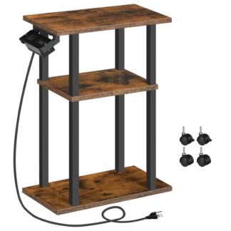 Piccolo tavolo laterale stretto con stazione di ricarica, Tavolino sottile per piccoli spazi, Comodino sottile con porte USB e outlet, Divano accanto al tavolo su ruote per soggiorno