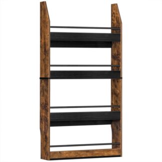 kids bookshelf, 4 tiers children's bookcase rack, toy storage bookshelf, 23.6"l x 5.9"w x 46.5"h, save space, sturdy bookshelf for kids, for nursery, bedroom, rustic brown and black