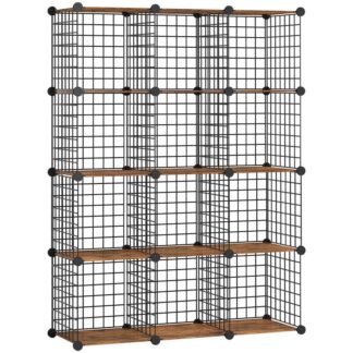 Організатор зберігання сільського коричневого та чорного куба, Зберігання дротяного куба, 12-Полиця для зберігання металевої сітки, Модульна шафа, Зробіть книжкову полицю, для вітальні, Спальня, дослідження