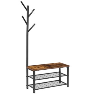 مقعد الأحذية رف المعطف, 28.3" مقعد تخزين المدخل, 3-رف أحذية الطبقة مع أرفف شبكة معدنية, مقعد الطين, 4 في 1 مقعد ريفي للمراب, بهو, مدخل, غرفة نوم