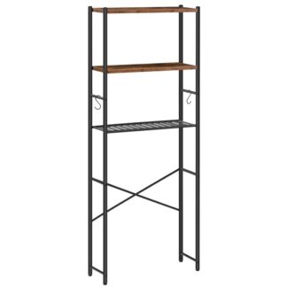 Au-dessus du support de rangement des toilettes, 3 Organisateur de salle de bain à plusieurs niveaux au-dessus des toilettes, Gain d'espace de salle de bain autoportant avec étagères réglables, Facile à assembler, Stable et robuste, Brun rustique