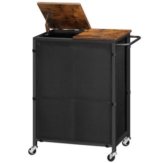 cesto portabiancheria con coperchio, 26.4 gallone (100 l) cesto portabiancheria con ruote, Sorter del bucato 2 sezione, borsa rimovibile per il bagno, camera da letto, dormitorio, lavanderia, rustico marrone e nero