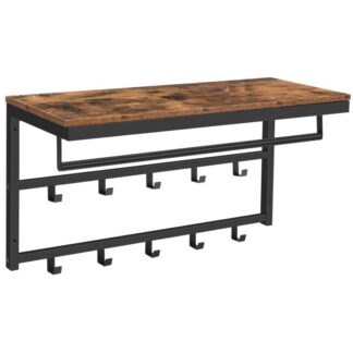 настенная стойка для пальто 10 крючки и полка, рельс, Подходит для коридора, гостиная, Спальня, ванная комната, промышленный стиль, коричневый