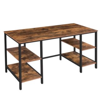 computer desk, office writing workstation with 2 left and right storage shelves, 53.9 x 21.7 x 29.5 inch sturdy pc desk, large and stable, game table for office, study, rustic brown