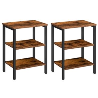 end table, set of 2 nightstands with 3-layer storage shelves, side table for small spaces, living room, entryway, farmhouse industrial style, stable frame, easy assembly, rustic brown
