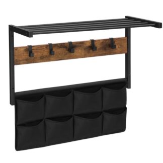 настенная вешалка для одежды, настенный крючок входной вешалка с 5 подвижные крючки и 8 сумки для хранения, для входа, ванная комната, гостиная, промышленный стиль, сильный и стабильный