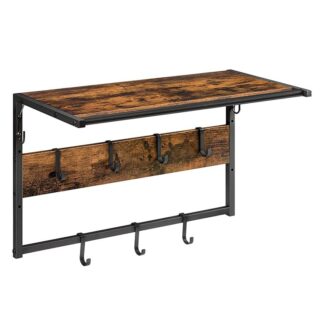 Настенная вешалка для пальто, Крючок для пальто, Плавающая стойка с полкой, Висящая рельса с 7 Съемные крючки, для прихожей, Гостиная, Спальня, Ванная комната, Индустриальный стиль, Рустик Браун