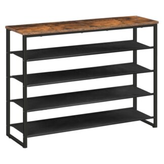 skostativ, 5 Niveau skoopbevaringsarrangør, Skohylde med 4 Stofhylder og øverste panel, holder 20-25 par sko, til entryway, skab, stålramme, industriel, Rustik brun