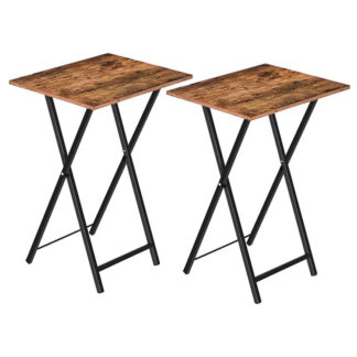 small folding side table, set of 2, folding tv tray dinner table, portable bedside laptop table for small space, occasional coffee drinks table, industrial, rustic brown,