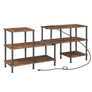 телевізійна підставка з пунктами живлення 75 дюймів, деформована телевізійна підставка з полками для зберігання, Сучасний консольний стіл для розважальних центрів для вітальні, спальня, сільський коричневий і чорний