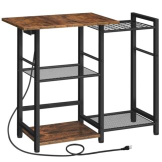 Bakers Rack with Pots Rack, Microwave Stand with Charging Station, Space-Saving Coffee Bar Industrial Bread Organizer, for Dining Room, Kitchen, Black and Rustic Brown