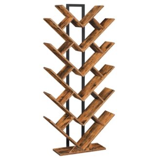 Tree Bookshelf Tall, Book Shelf, Tree Bookcase, Floor Tree Shelf Standing Bookcase, Display Storage Shelf for Living Room, Home Office, Industrial Bookshelf, Rustic Brown and Black