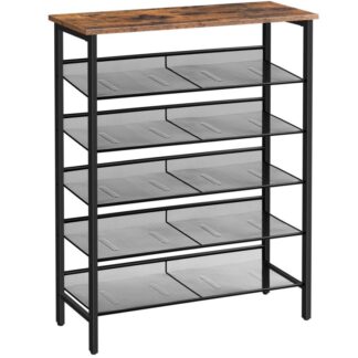 skostativ, 6 lagskoopbevaring, flad og skrå justerbar skoarrangør, stor kapacitet, Velegnet til 20 par sko, til entryway, skab, gang, industriel, Rustik brun