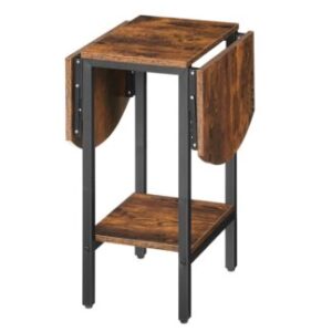 Folding Drop Leaf Side Table, Rustic Brown and Black 2-Tier Sofa End Table with Expandable Desktop, Small Tall Coffee Table, for Small Spaces, Living Room, Bedroom, Dorm, Apartment