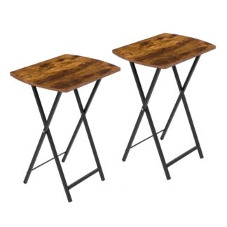 طاولة علبة التلفزيون القابلة للطي, مجموعة صواني تلفزيونية 2, طاولات تلفزيون الوجبات الخفيفة القابلة للطي, طاولة نهاية محمولة للمساحة الصغيرة في غرفة المعيشة, غرفة نوم, في الهواء الطلق, التجميع سهل, بني ريفي