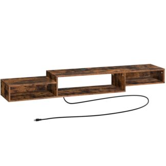 Плаваюча телевізійна підставка, 71" Плаваюча телевізійна полиця з розеткою, настінна підставка для телевізора з зберіганням для розважальних центрів спальні для вітальні, сільський коричневий