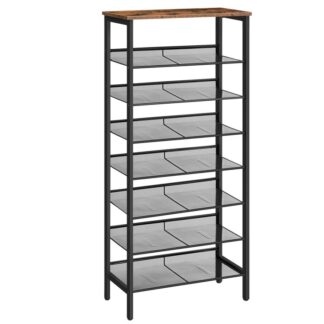 8-tier shoe rack, large capacity shoe shelf, stable and sturdy, shoe storage organizer with flat & slant adjustable metal shelves, for 21-28 pairs of shoes, space saver, sturdy