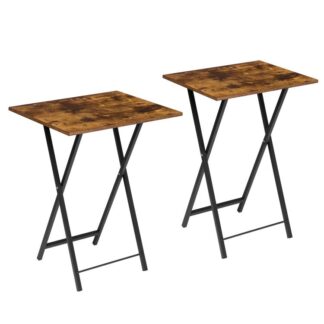 складной столик, телевизионные лотки, набор из 2 столик для закуски, портативный боковой стол для еды, Промышленный стол для ноутбуков для небольшого пространства в спальне спальни., деревенский коричневый