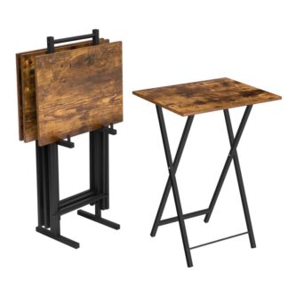 набір 4 телевізійні лотки, Складні телевізійні столи з підставкою для зберігання, Портативний стіл для сфазіду, Промисловий стіл для ноутбуків для невеликого місця для їжі або роботи у спальні вітальні, сільський коричневий