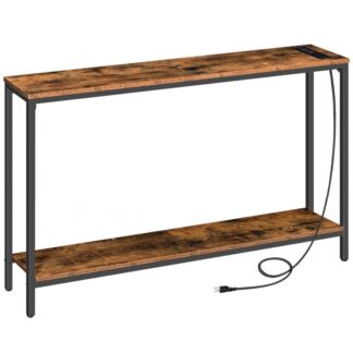 smalle consoletafel met laadstation, 47.2" bankinvoertabel met 2 AC -verkooppunten & 2 USB -poorten, Industriële boerderijstijl Accent HAND TAFEL VOOR LIDE ROOM, rustiek bruin