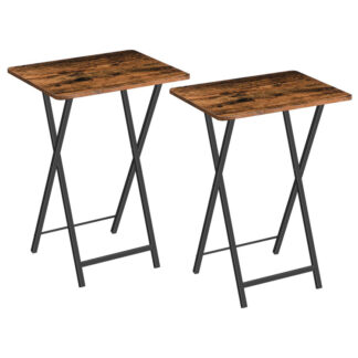 مجموعة صواني تلفزيونية محمولة 2, طاولات عشاء التلفزيون القابلة للطي, طاولات علبة التلفزيون للمساحة الصغيرة, صواني الطعام لتناول الطعام على الأريكة والسرير, التجميع سهل, توفير المساحة, بني ريفي أسود