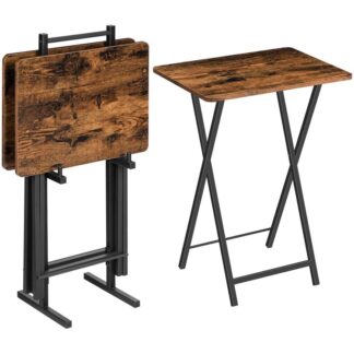 طاولة علبة التلفزيون القابلة للطي, صواني تلفزيونية لتناول الطعام 4 مع الوقوف, طاولات عشاء التلفزيون القابلة للطي للمساحة الصغيرة, التجميع سهل, توفير المساحة, مستقرة ودائمة, بني ريفي أسود